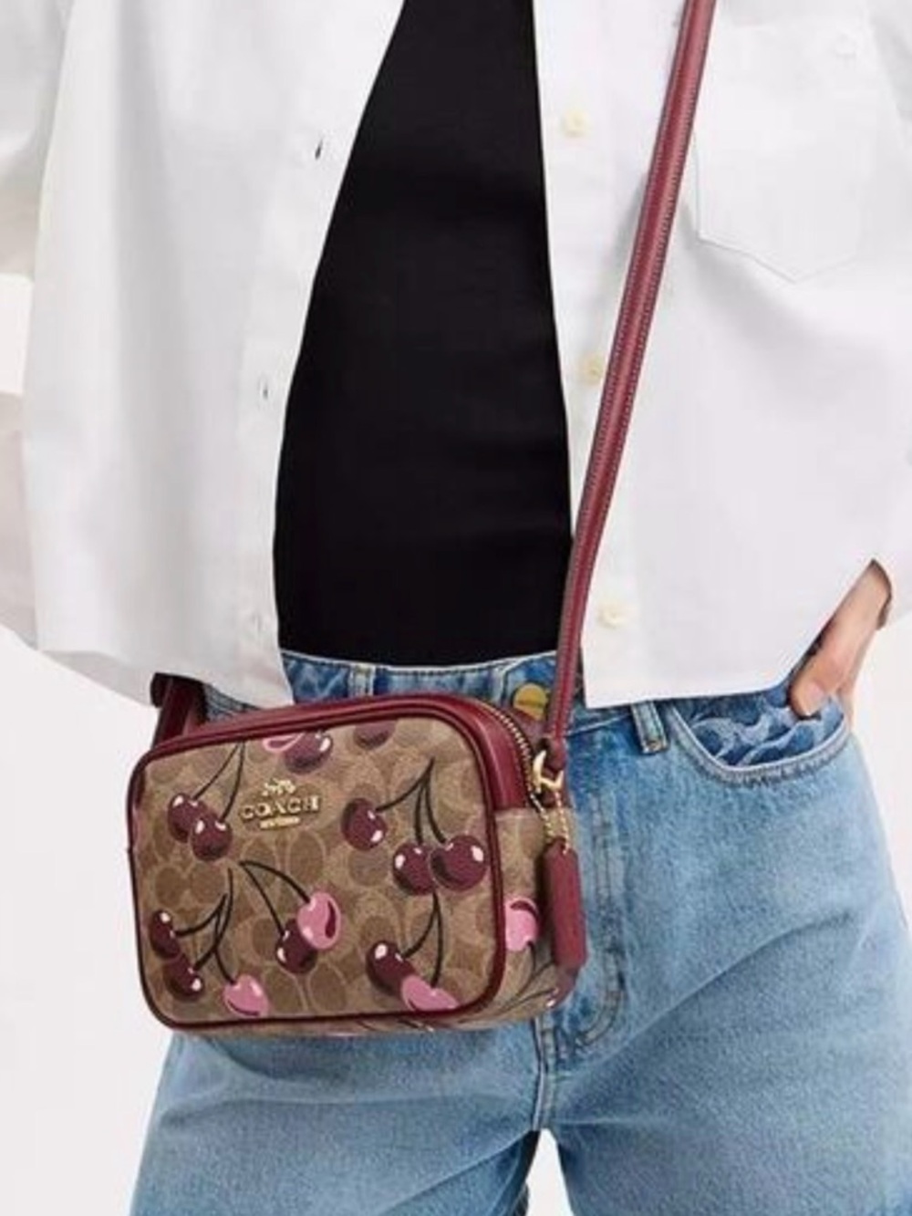Coach Cherry Print Crossbody Bag - Pink & Burgundy
